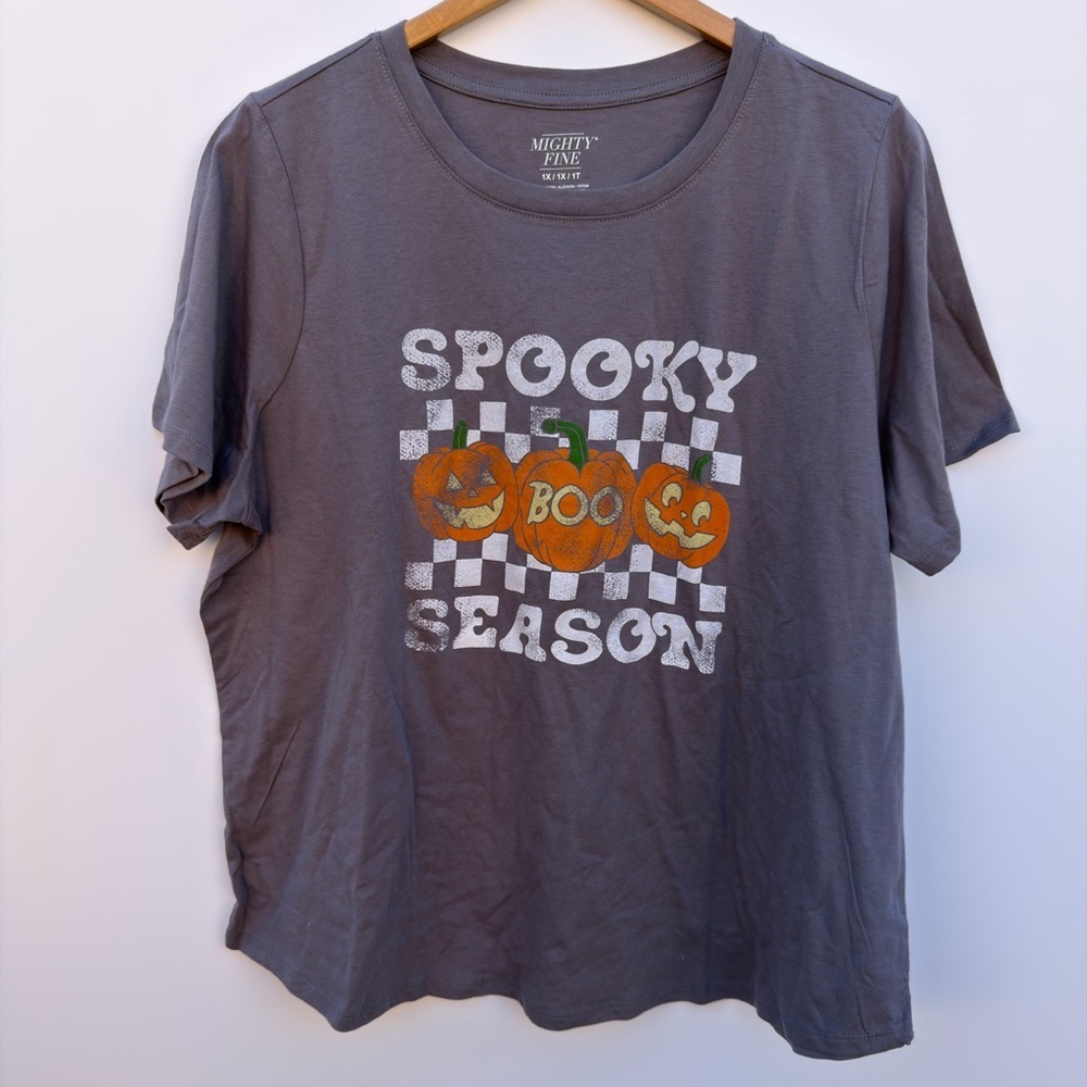 Mighty Fine Spooky Season Graphic Tee Gray Pumpkins Halloween Shirt